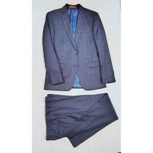 Tallia 2 Piece Suit Mens 40R Wool 36x32 Blue Windowpane Plaid